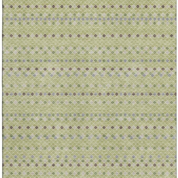HomeRoots 9' X 12' Artichoke Green and Silver Striped Washable Area Rug – Durable, UV-Protected, and Stylish! 693509