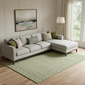 HomeRoots 10' Artichoke Green Gray and Silver Striped Washable Area Rug - Durable, UV Protected, Stylish Design 693510