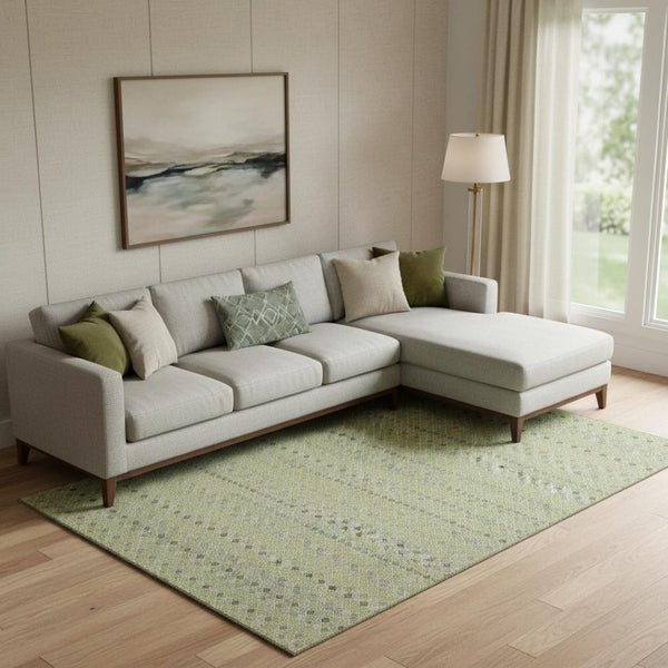 HomeRoots 10' Artichoke Green Gray and Silver Striped Washable Area Rug - Durable, UV Protected, Stylish Design 693510