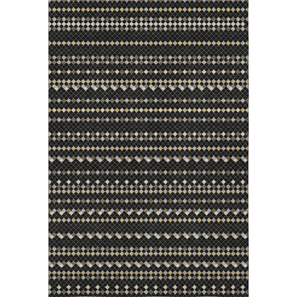 HomeRoots 5' Stylish Black, Gold & Silver Striped Washable Area Rug - UV Protection & Easy Care for Busy Homes 693512