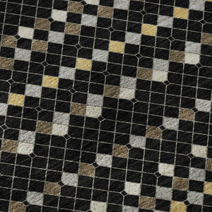 HomeRoots 8' X 8' Striking Black Gold Silver Striped Round Rug - Washable, Stain-Resistant, UV Protected! 693513