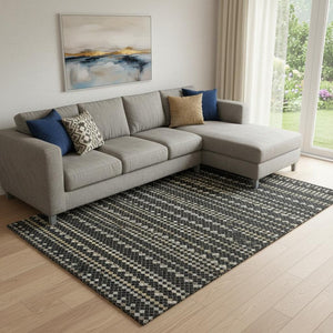 HomeRoots 8' Striped Washable Area Rug in Black, Gold & Silver – UV Protected, Non-Slip, Durable & Stylish! 693514