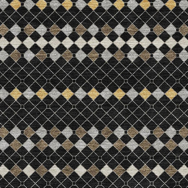 HomeRoots 8' Striped Washable Area Rug in Black, Gold & Silver – UV Protected, Non-Slip, Durable & Stylish! 693514