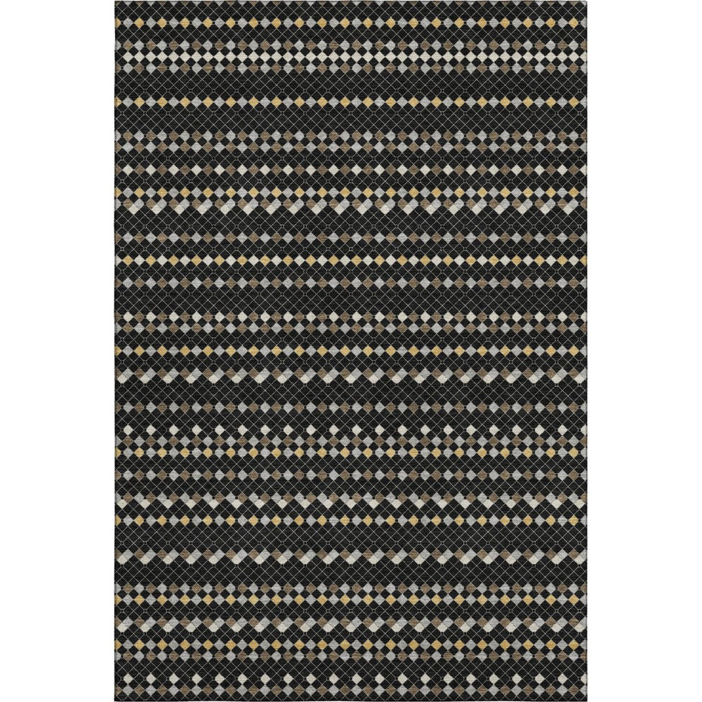 HomeRoots 9' X 12' Striped Black, Gold & Silver Area Rug - Washable, UV Protected, Stain Resistant & Durable! 693515