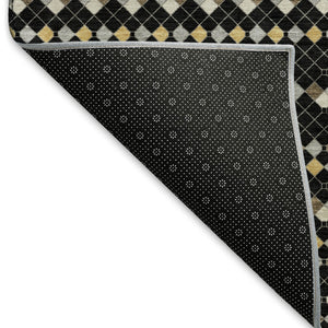 HomeRoots 9' X 12' Striped Black, Gold & Silver Area Rug - Washable, UV Protected, Stain Resistant & Durable! 693515