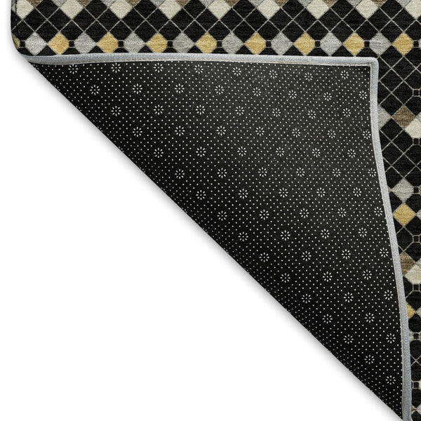 HomeRoots 9' X 12' Striped Black, Gold & Silver Area Rug - Washable, UV Protected, Stain Resistant & Durable! 693515