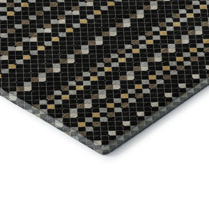 HomeRoots 9' X 12' Striped Black, Gold & Silver Area Rug - Washable, UV Protected, Stain Resistant & Durable! 693515
