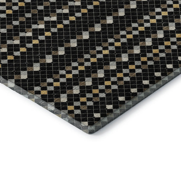 HomeRoots 9' X 12' Striped Black, Gold & Silver Area Rug - Washable, UV Protected, Stain Resistant & Durable! 693515