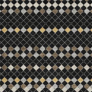 HomeRoots 9' X 12' Striped Black, Gold & Silver Area Rug - Washable, UV Protected, Stain Resistant & Durable! 693515