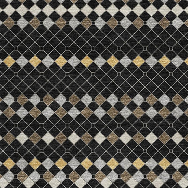 HomeRoots 9' X 12' Striped Black, Gold & Silver Area Rug - Washable, UV Protected, Stain Resistant & Durable! 693515