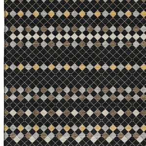 HomeRoots 9' X 12' Striped Black, Gold & Silver Area Rug - Washable, UV Protected, Stain Resistant & Durable! 693515