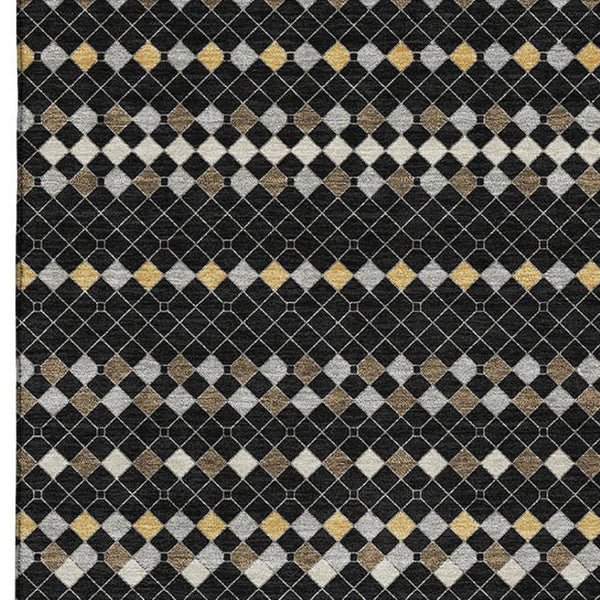 HomeRoots 9' X 12' Striped Black, Gold & Silver Area Rug - Washable, UV Protected, Stain Resistant & Durable! 693515