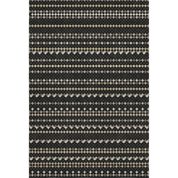 HomeRoots 10' X 14' Striking Black Gold and Silver Striped Washable Area Rug with UV Protection and Durability 693516