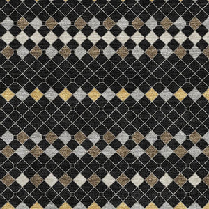 HomeRoots 10' X 14' Striking Black Gold and Silver Striped Washable Area Rug with UV Protection and Durability 693516