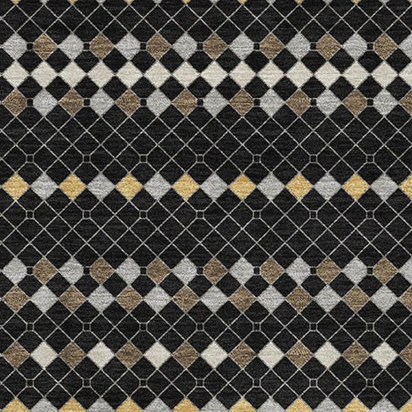 HomeRoots 10' X 14' Striking Black Gold and Silver Striped Washable Area Rug with UV Protection and Durability 693516