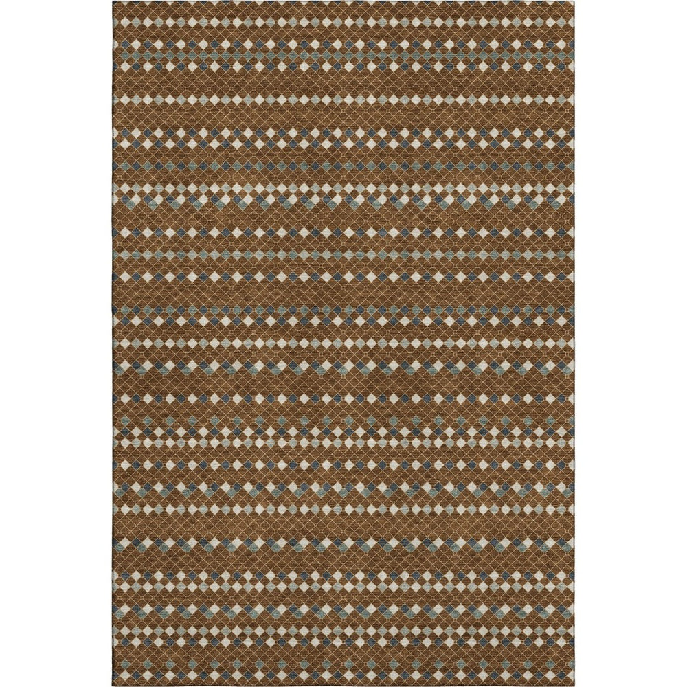 HomeRoots 5' X 8' Striped Washable Area Rug in Brown, Gray & Ivory - UV Resistant, Durable & Easy Care! 693518