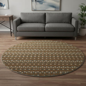 HomeRoots 8' Striped Round Rug in Brown, Gray & Ivory – Washable, UV-Protected, Non-Slip for Easy Care & Style 693519
