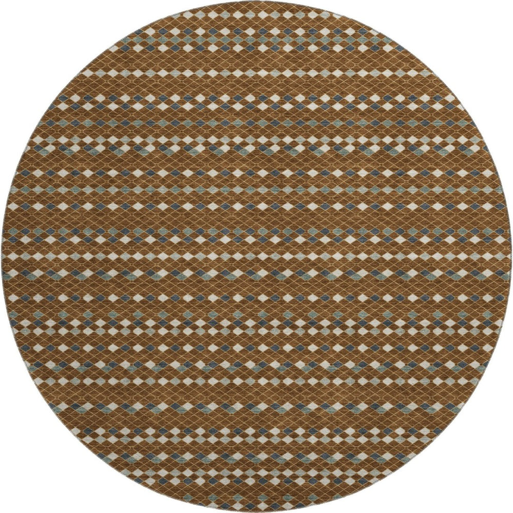 HomeRoots 8' Striped Round Rug in Brown, Gray & Ivory – Washable, UV-Protected, Non-Slip for Easy Care & Style 693519