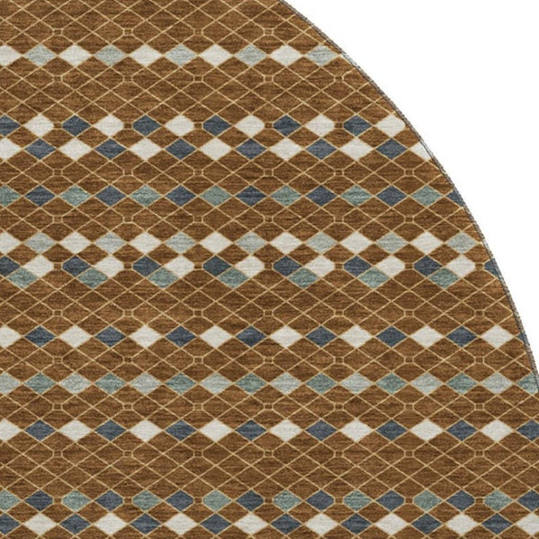 HomeRoots 8' Striped Round Rug in Brown, Gray & Ivory – Washable, UV-Protected, Non-Slip for Easy Care & Style 693519
