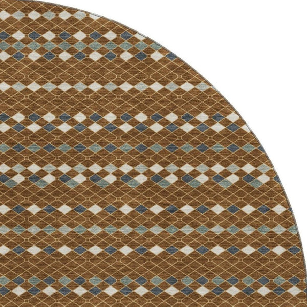 HomeRoots 8' Striped Round Rug in Brown, Gray & Ivory – Washable, UV-Protected, Non-Slip for Easy Care & Style 693519