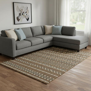 HomeRoots 8' Striped Washable Area Rug in Brown, Gray & Ivory - UV Protected, Stain Resistant, Durable Design 693520