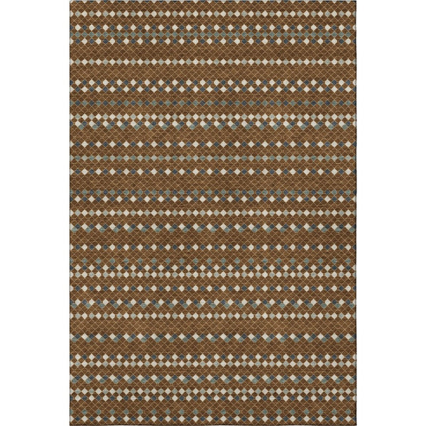 HomeRoots 8' Striped Washable Area Rug in Brown, Gray & Ivory - UV Protected, Stain Resistant, Durable Design 693520