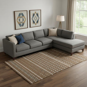HomeRoots 10' X 14' Striped Washable Area Rug in Brown, Gray & Ivory - UV Protection for Stylish Spaces! 693522