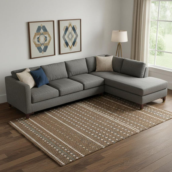 HomeRoots 10' X 14' Striped Washable Area Rug in Brown, Gray & Ivory - UV Protection for Stylish Spaces! 693522