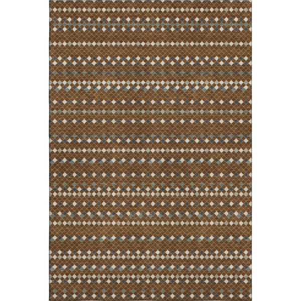 HomeRoots 10' X 14' Striped Washable Area Rug in Brown, Gray & Ivory - UV Protection for Stylish Spaces! 693522
