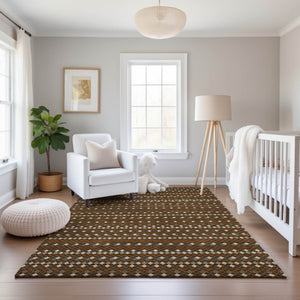 HomeRoots 10' X 14' Striped Washable Area Rug in Brown, Gray & Ivory - UV Protection for Stylish Spaces! 693522