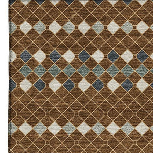 HomeRoots 10' X 14' Striped Washable Area Rug in Brown, Gray & Ivory - UV Protection for Stylish Spaces! 693522
