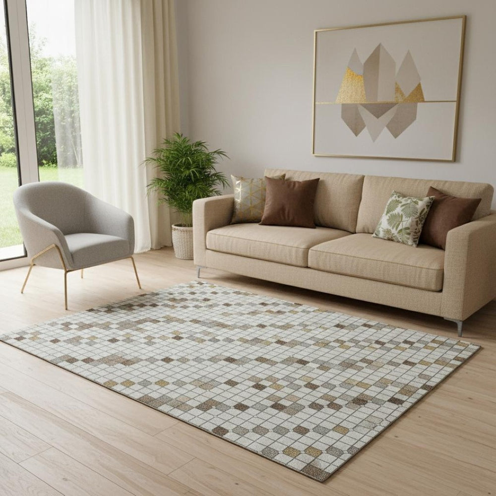HomeRoots 5' X 8' Washable Striped Area Rug in Ivory, Brown & Gray - UV Protected, Pet-Friendly, Stylish Design! 693524