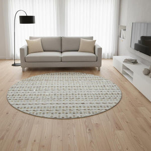 HomeRoots 8' X 8' Washable Round Rug with UV Protection – Striped Ivory, Brown & Gray for Stylish Durability 693525