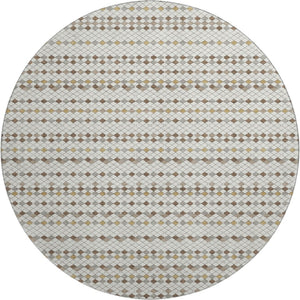 HomeRoots 8' X 8' Washable Round Rug with UV Protection – Striped Ivory, Brown & Gray for Stylish Durability 693525