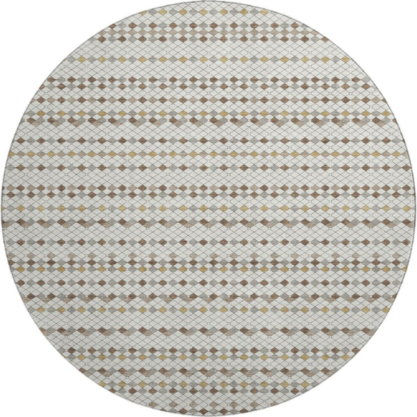 HomeRoots 8' X 8' Washable Round Rug with UV Protection – Striped Ivory, Brown & Gray for Stylish Durability 693525