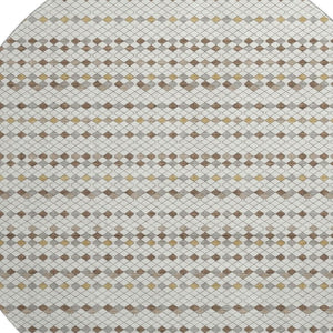 HomeRoots 8' X 8' Washable Round Rug with UV Protection – Striped Ivory, Brown & Gray for Stylish Durability 693525