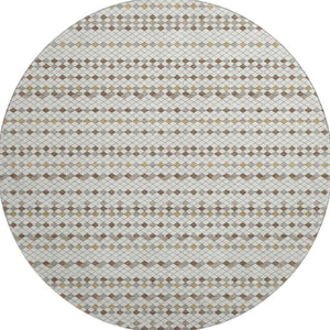 HomeRoots 8' X 8' Washable Round Rug with UV Protection – Striped Ivory, Brown & Gray for Stylish Durability 693525