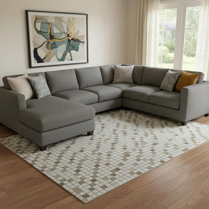 HomeRoots 8' Washable Ivory, Brown & Gray Striped Area Rug - Durable, UV Protected, Perfect for Busy Homes! 693526