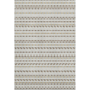HomeRoots 9' X 12' Ivory Brown & Gray Striped Area Rug - Washable, Stain Resistant, UV Protected for Homes 693527