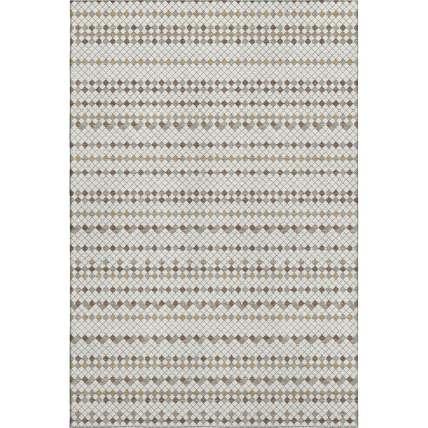 HomeRoots 9' X 12' Ivory Brown & Gray Striped Area Rug - Washable, Stain Resistant, UV Protected for Homes 693527