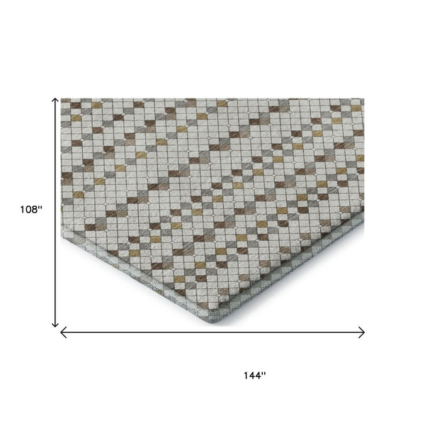 HomeRoots 9' X 12' Ivory Brown & Gray Striped Area Rug - Washable, Stain Resistant, UV Protected for Homes 693527