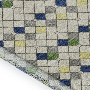 HomeRoots 5' X 8' Stylish Linen Green & Blue Striped Washable Area Rug - Durable, UV Protected & Easy Care! 693530