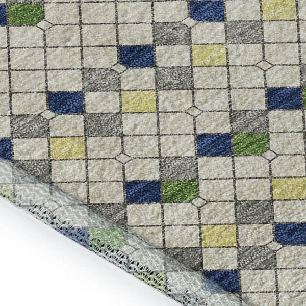 HomeRoots 5' X 8' Stylish Linen Green & Blue Striped Washable Area Rug - Durable, UV Protected & Easy Care! 693530