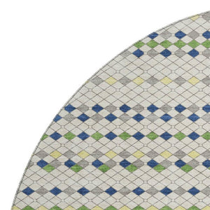 HomeRoots 8' X 8' Stylish Linen Green & Blue Striped Washable Round Rug with UV Protection for Any Room 693531