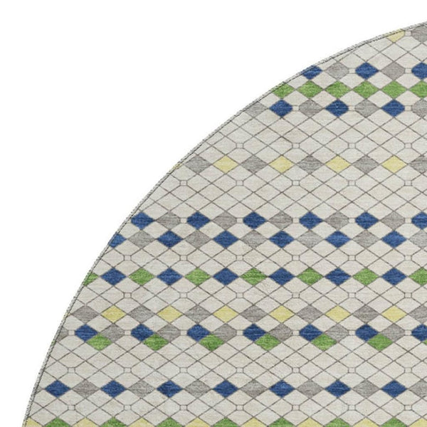 HomeRoots 8' X 8' Stylish Linen Green & Blue Striped Washable Round Rug with UV Protection for Any Room 693531