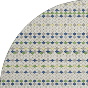 HomeRoots 8' X 8' Stylish Linen Green & Blue Striped Washable Round Rug with UV Protection for Any Room 693531