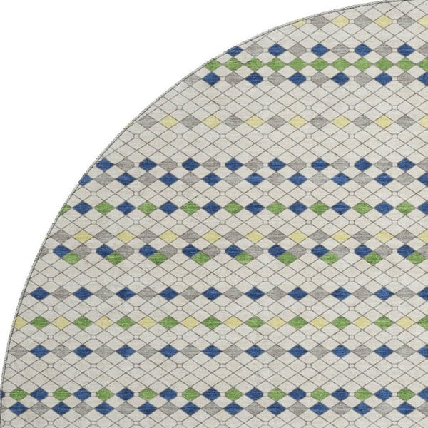 HomeRoots 8' X 8' Stylish Linen Green & Blue Striped Washable Round Rug with UV Protection for Any Room 693531