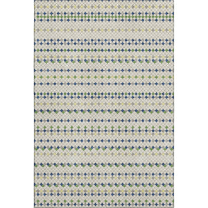 HomeRoots 8' Washable Area Rug in Linen Green & Blue Stripes – UV Protected, Durable, and Stylish for Homes 693532