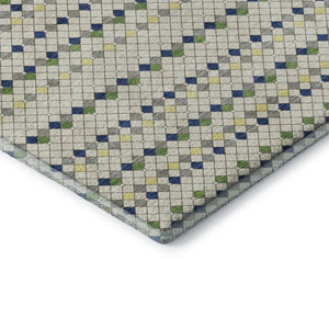 HomeRoots 8' Washable Area Rug in Linen Green & Blue Stripes – UV Protected, Durable, and Stylish for Homes 693532