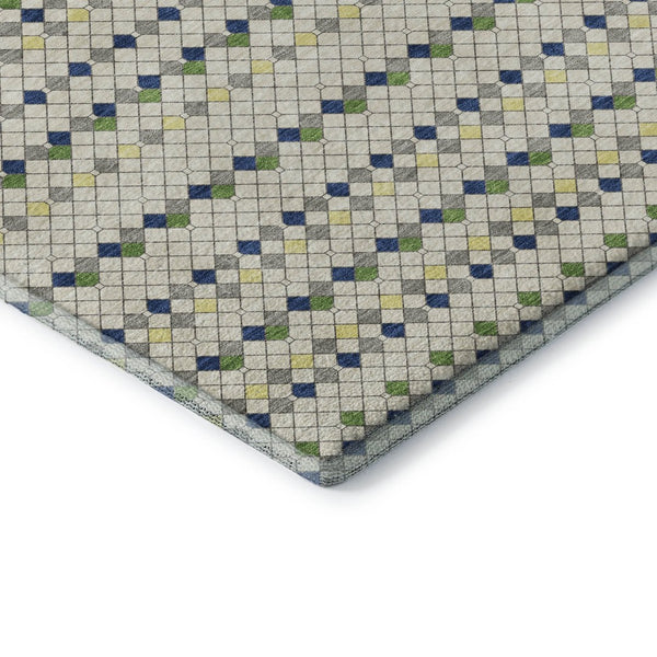 HomeRoots 8' Washable Area Rug in Linen Green & Blue Stripes – UV Protected, Durable, and Stylish for Homes 693532